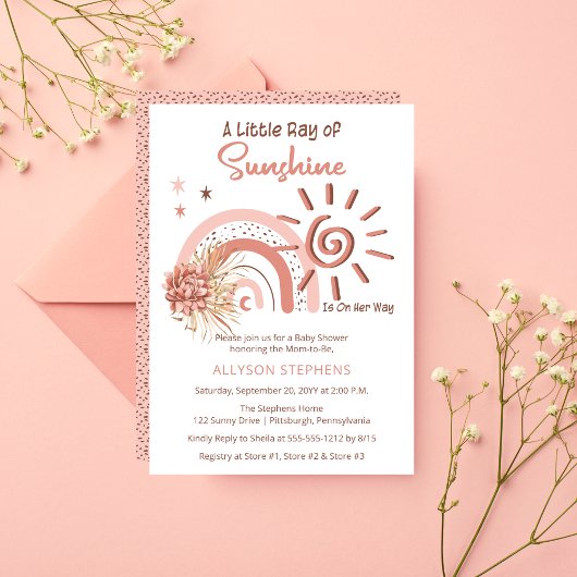 Boho A Little Ray of Sunshine Girl Baby shower Kaart