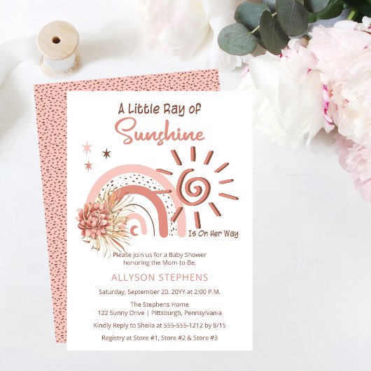 Boho A Little Ray of Sunshine Girl Baby shower Kaart