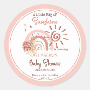 Boho A Little Ray of Sunshine Girl Baby shower Ronde Sticker