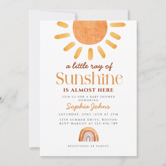Boho A Little Ray of Sunshine Rainbow Baby shower Kaart (Voorkant)