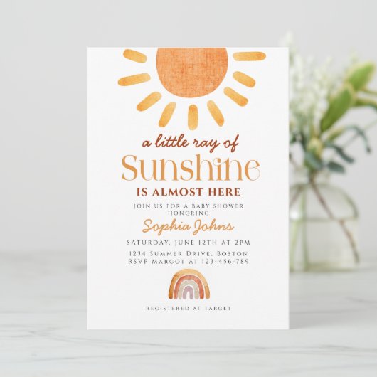 Boho A Little Ray of Sunshine Rainbow Baby shower Kaart (Staand voorkant)