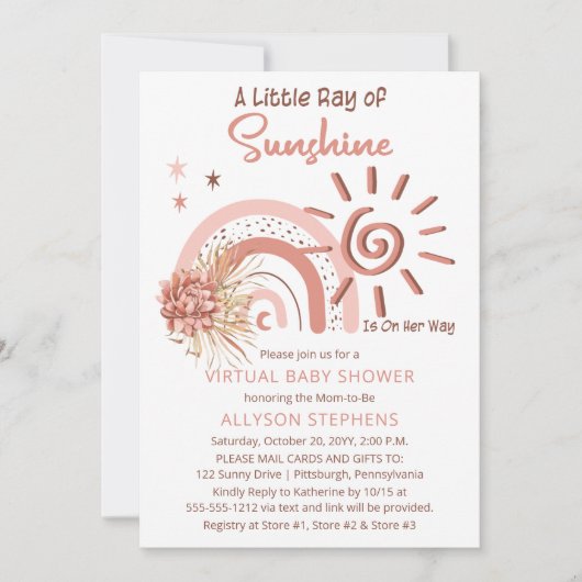 Boho A Little Ray of Sunshine Virtual Shower Kaart (Voorkant)