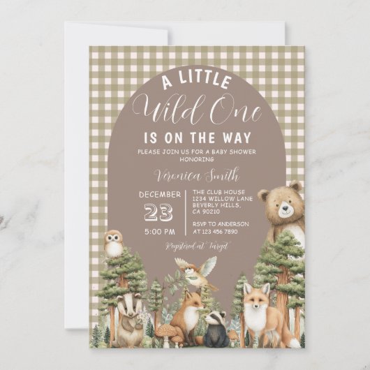 Boho A Little Wild One Baby Shower Forest Animals Kaart (Voorkant)