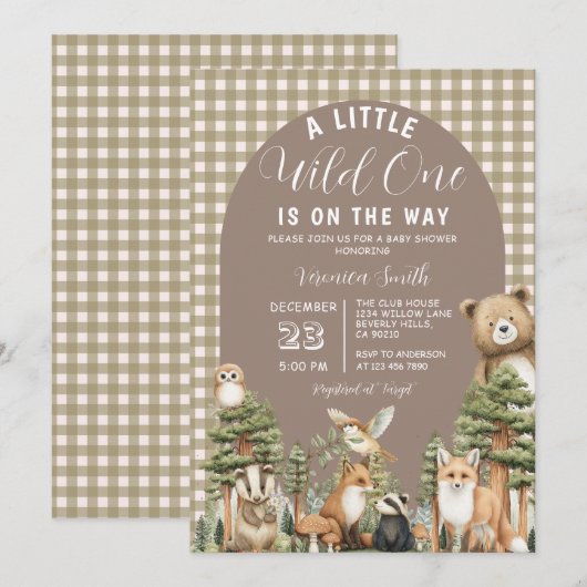 Boho A Little Wild One Baby Shower Forest Animals Kaart (Voorkant / Achterkant)
