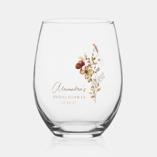 Boho Aangepaste Aardse Natuur Botanische Bruidsdou Wijnglas Zonder Voet