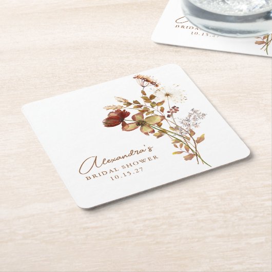 Boho Aangepaste Aardse Natuur Botanische Bruiloft Kartonnen Onderzetters (Schuin)