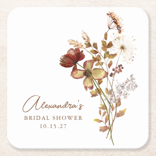 Boho Aangepaste Aardse Natuur Botanische Bruiloft  Kartonnen Onderzetters (Voorkant)