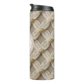 Boho aangepaste gepersonaliseerde roze & wit monog thermosbeker (Geroteerd rechts)