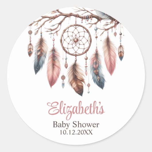 Boho Aangepaste Naam Dreamcather Baby shower Ronde Sticker (Voorkant)
