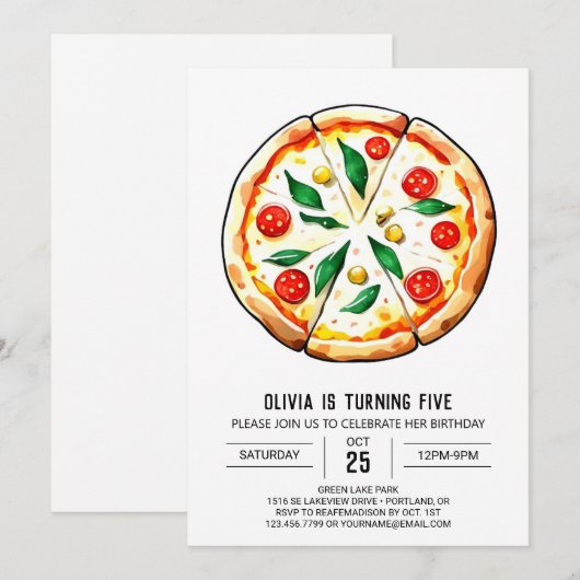 Boho aangepaste Pizza Verjaardag Kaart (Voorkant / Achterkant)