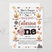 Boho Aardbei 1e verjaardag, EDITABLE Berry Sweet Kaart (Voorkant / Achterkant)