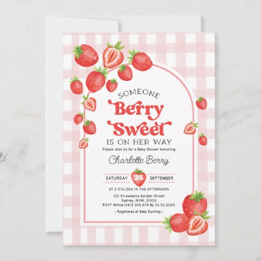 Boho Aardbei Baby shower Berry Sweet Baby Meisje Kaart (Voorkant)