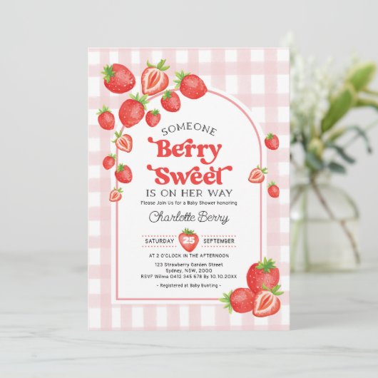 Boho Aardbei Baby shower Berry Sweet Baby Meisje Kaart (Staand voorkant)