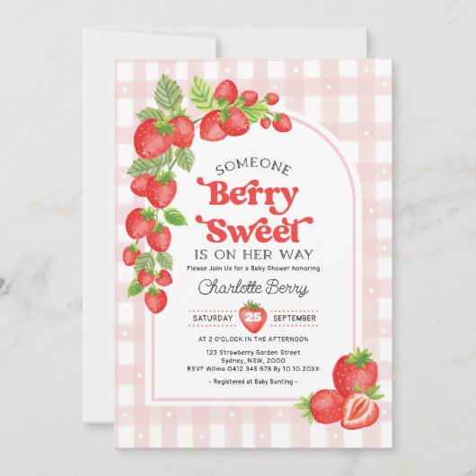 Boho aardbei bessen lief baby meisje douche kaart (Voorkant)