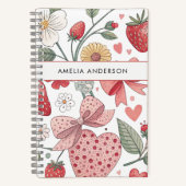 Boho Aardbei Coquette Bloemen Girly Roze Notitieboek (Voorkant)