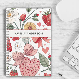 Boho Aardbei Coquette Bloemen Girly Roze Notitieboek
