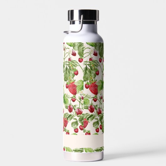 Boho Aardbei Fruit Groene Personaliseerde Naam Waterfles (Rechts)