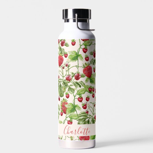 Boho Aardbei Fruit Groene Plant Personaliseerde Na Waterfles (Links)