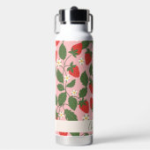 Boho Aardbeien Groene Tinten Roze Gepersonaliseerd Waterfles (Voorkant)