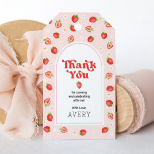 Boho aardbeienbes Eerste Verjaardag Bedankt Cadeaulabel