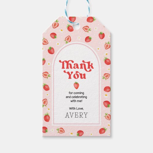 Boho aardbeienbes Eerste Verjaardag Bedankt Cadeaulabel (Voorkant)