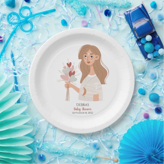 Boho aarde moeder bruine haar boeket van harten  papieren bordje (Feest)