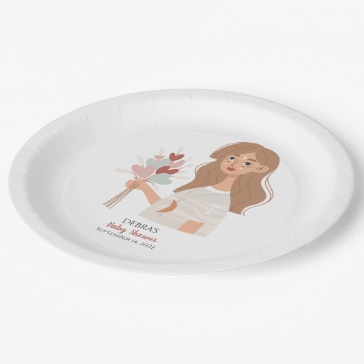 Boho aarde moeder bruine haar boeket van harten  papieren bordje (Gekanteld)