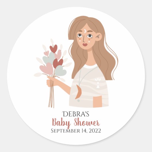 Boho aarde moeder bruine haar boeket van harten  ronde sticker (Voorkant)