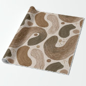 Boho Aarde Olijfbruin Organisch Abstract Patroon Cadeaupapier (Uitgerold)