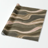 Boho Aarde Olijfbruin Organisch Abstract Patroon Cadeaupapier (Uitgerold)