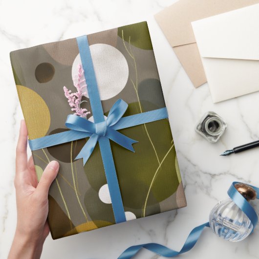 Boho Aarde Olijfbruin Organisch Abstract Patroon Cadeaupapier (Geschenken)
