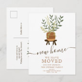 Boho aarde retro huis plant pot nieuw huis verhuiz aankondigingskaart (Voorkant / Achterkant)