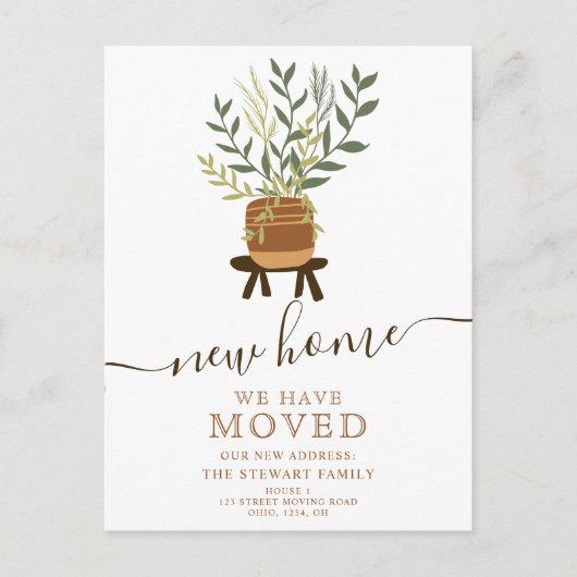 Boho aarde retro huis plant pot nieuw huis verhuiz aankondigingskaart (Voorkant)
