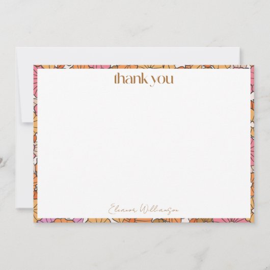 Boho aardeachtig Sinaasappel Bloemen Custom Vrijge Bedankkaart (Voorkant)