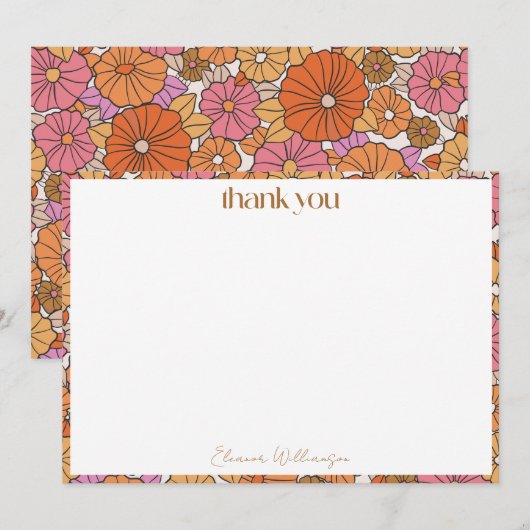 Boho aardeachtig Sinaasappel Bloemen Custom Vrijge Bedankkaart (Voorkant / Achterkant)