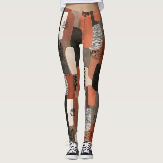 Boho aardetinten Terracotta abstract patroon Leggings (Voorkant)