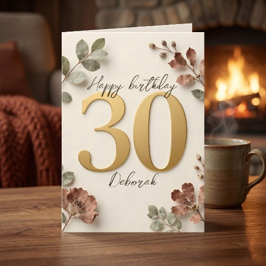 Boho Aardetone Bloemig Goud 30e Verjaardag Kaart