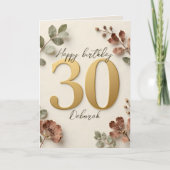 Boho Aardetone Bloemig Goud 30e Verjaardag Kaart (Voorkant)