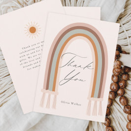 Boho Aardetone Regenboog Baby Shower Bedankkaart