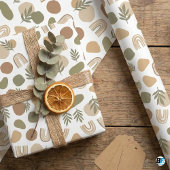 Boho Aardetonen Abstracte Vormen & Botanische Rege Cadeaupapier
