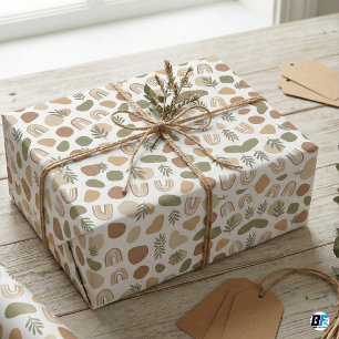 Boho Aardetonen Abstracte Vormen & Botanische Rege Cadeaupapier
