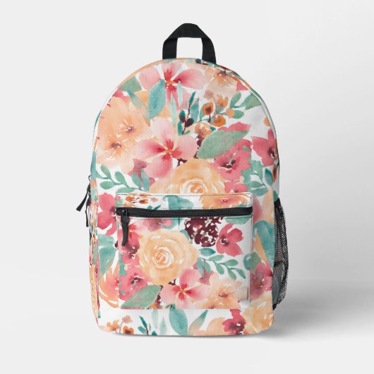 Boho aardetoon bloemgeel  botanisch bedrukte rugzak (Voorkant)