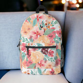 Boho aardetoon bloemgeel  botanisch bedrukte rugzak