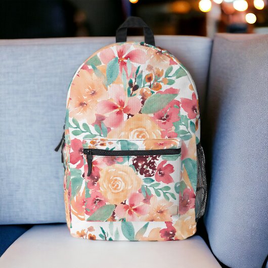 Boho aardetoon bloemgeel  botanisch bedrukte rugzak