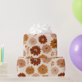 Boho Aardetoon Madeliefje Tan Bloemmotief Cadeaupapier