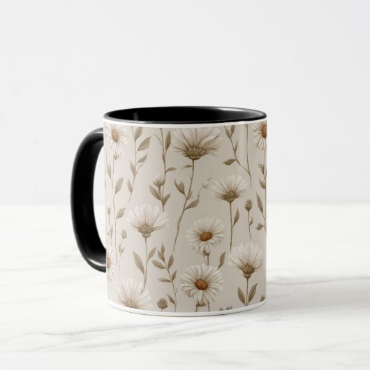 Boho Aardetoon Madeliefje Tan Bloemmotief Mok (Voorkant links)