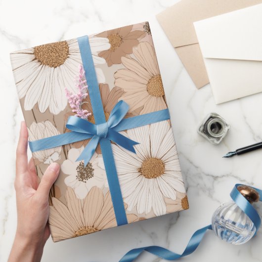 Boho Aardetoon Madeliefje Tane Florale Patroon Cadeaupapier (Geschenken)