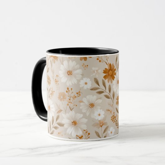 Boho Aardetoon Madeliefje Taneel Bloemmotief Mok (Voorkant links)