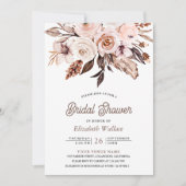 Boho Aards Ivoor Bloem Foto Bruidsdouche Kaart (Voorkant)