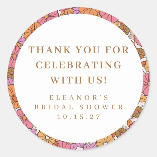 Boho Aardse Bloem Bruidsfeest Eigen Bedankt Ronde Sticker (Voorkant)